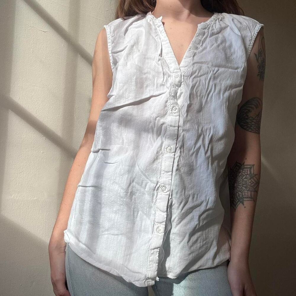 Old Navy White Cotton Blouse Tank V-Neck Size Medium